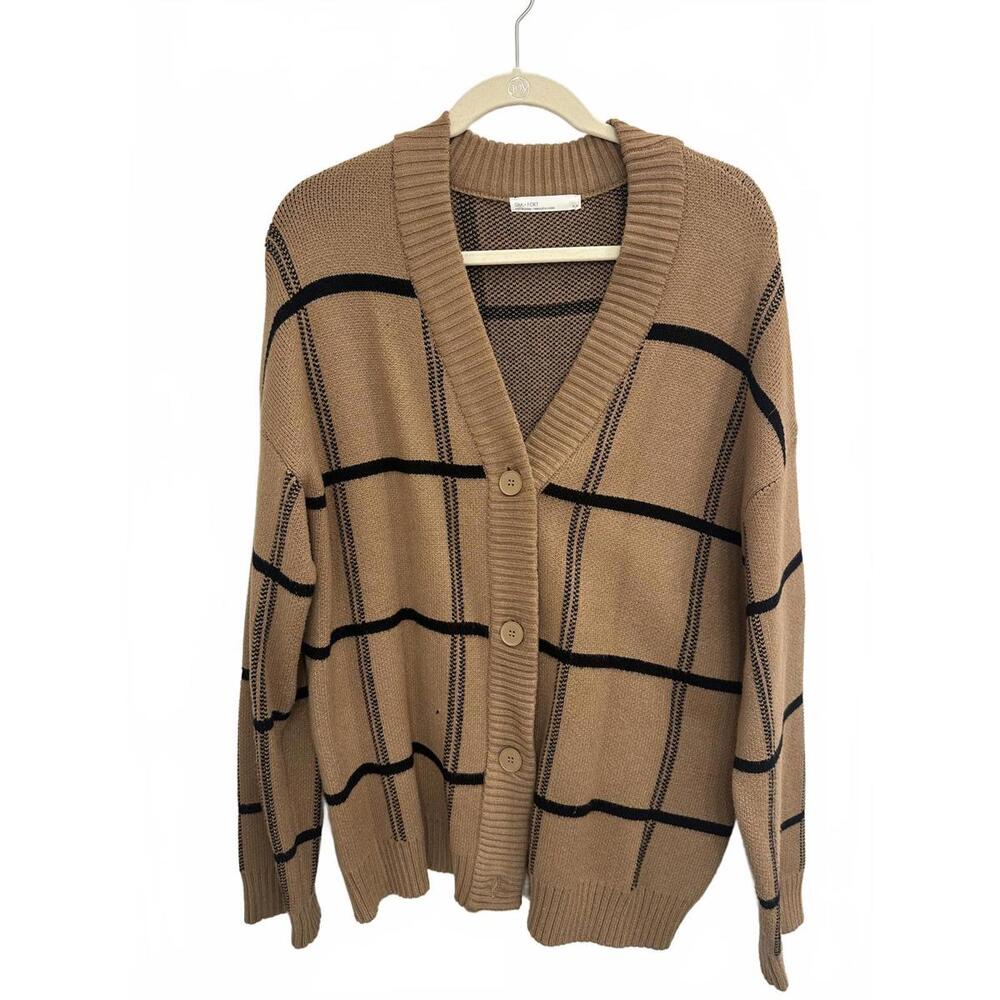 Brown Plaid Button-Up Cardigan Sweater